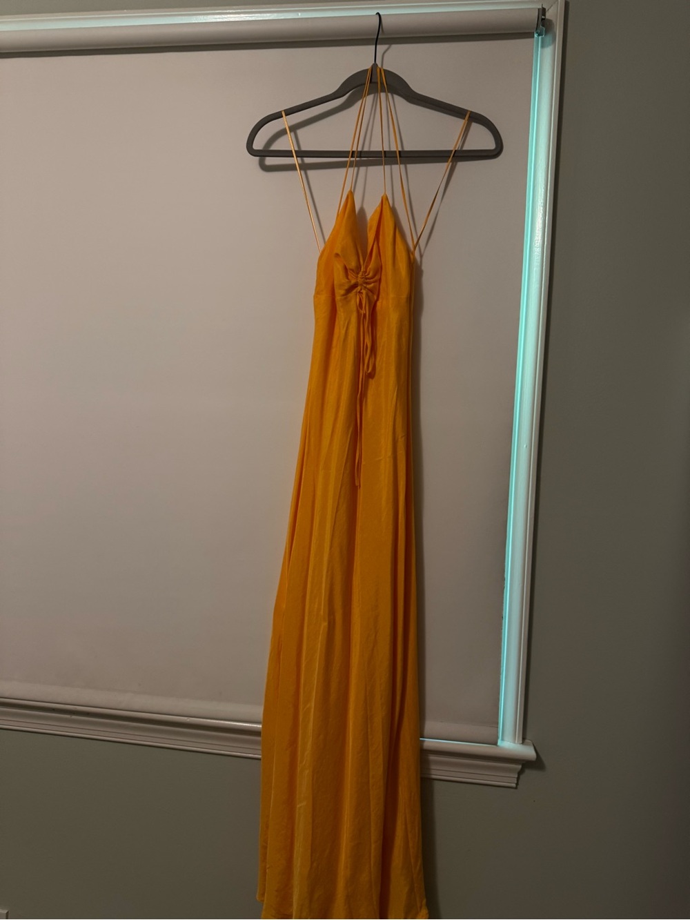 Zara Golden Yellow Strappy Maxi Dress with Tie Front